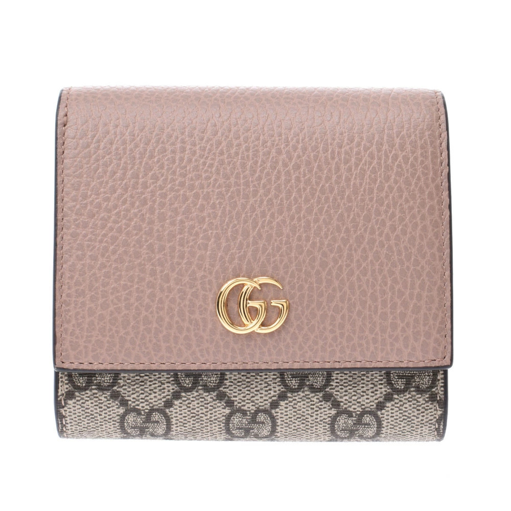 GUCCI GG Marmont Wallet Beige Pink Supreme Canvas Leather Bi fold - Picture 1 of 8